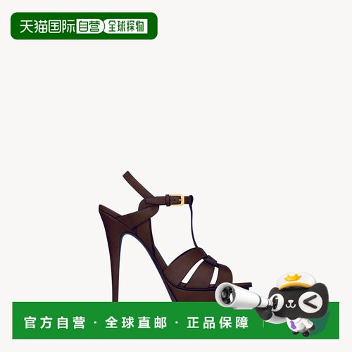 自营欧洲直邮YSL圣罗兰 TRIBUTE女士光滑皮革交叉细高跟厚底凉鞋