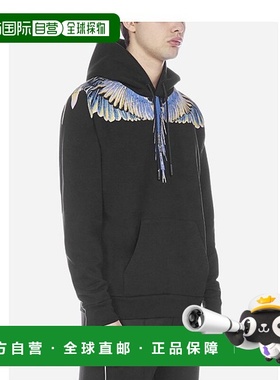 香港直邮Marcelo Burlon 黑色翅膀印花连帽卫衣 CMBB007E20FLE001