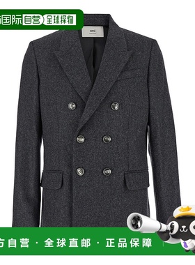 香港直邮Ami Paris 男士 Revers 灰色双排扣耸肩羊毛夹克 HBV217W