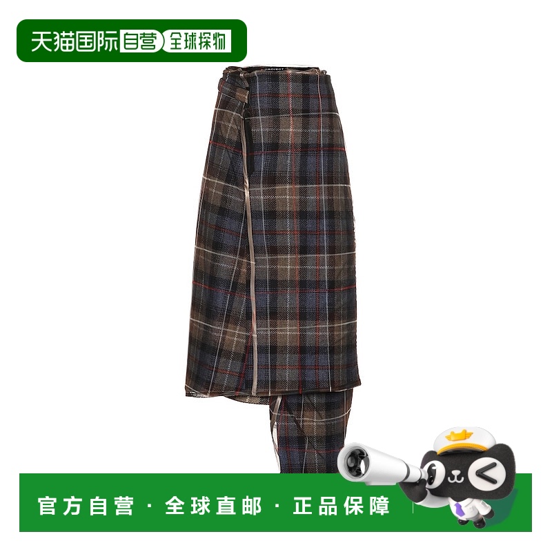 1h可退 香港直邮Y PROJECT 女士 格纹羊毛中长半身裙 blue蓝色 舒
