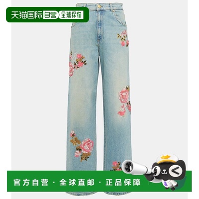 香港直邮Blumarine 蓝色情人 女士 刺绣高腰直筒牛仔裤 004232