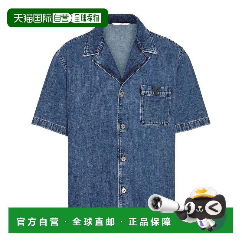 香港直邮Valentino 华伦天奴 男士 V 形细节牛仔保龄球衬衫 5V3DB