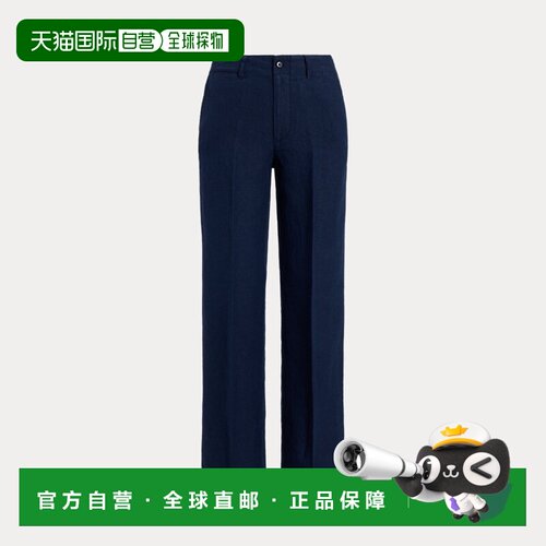 自营欧洲直邮Ralph Lauren拉夫劳伦 女装亚麻海军蓝直筒长裤