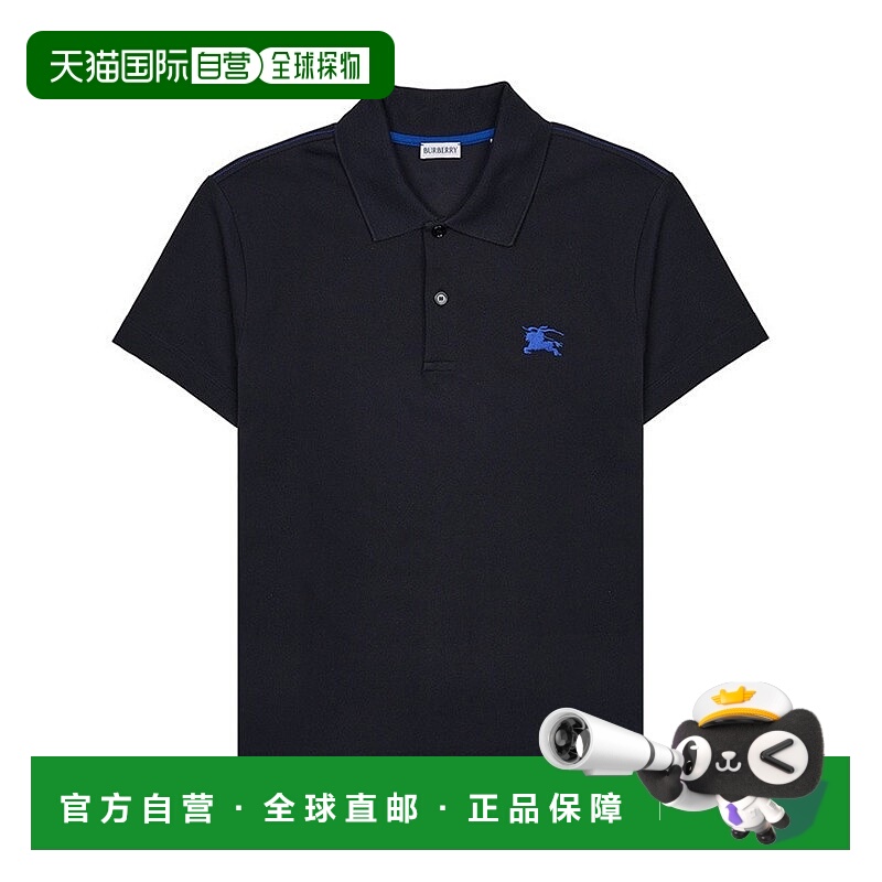 自营欧洲直邮BURBERRY博柏利 男士黑色珠地棉布蓝色骑士图案短袖P