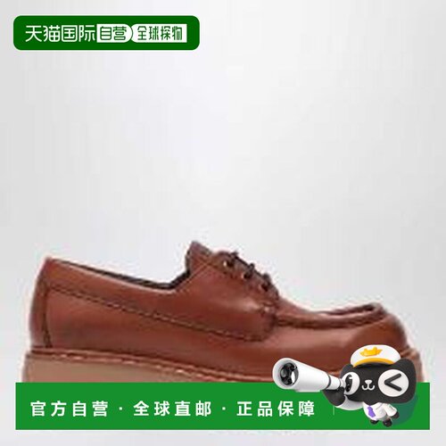 1h可退 香港直邮Prada 普拉达 男士 绑带白兰地色皮质莫卡辛便鞋