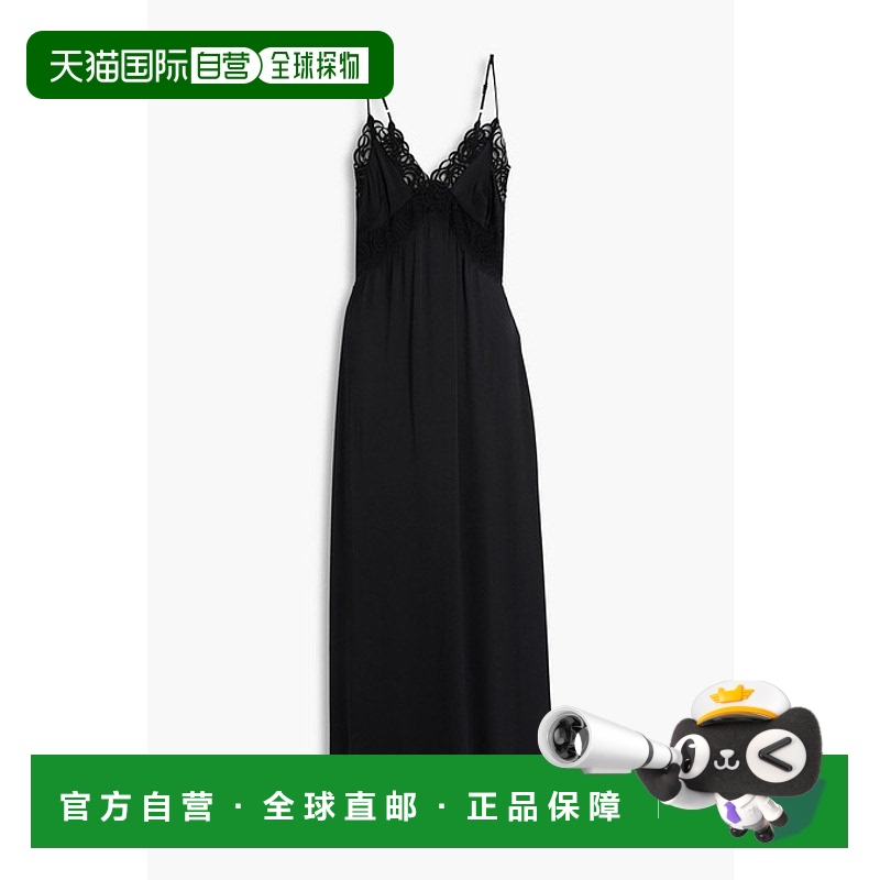 1h可退 香港直邮Sandro 女士 凸纹花边蕾丝边缎面中长连衣裙 SFPR