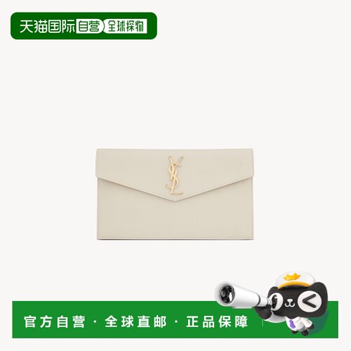 自营欧洲直邮YSL圣罗兰 UPTOWN系列女士复古白小牛皮磁吸扣手拿包