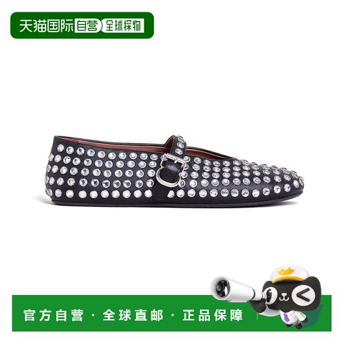 自营欧洲直邮Alaia阿拉亚 LA BALLERINE女士黑色羊皮革镶钻平底鞋