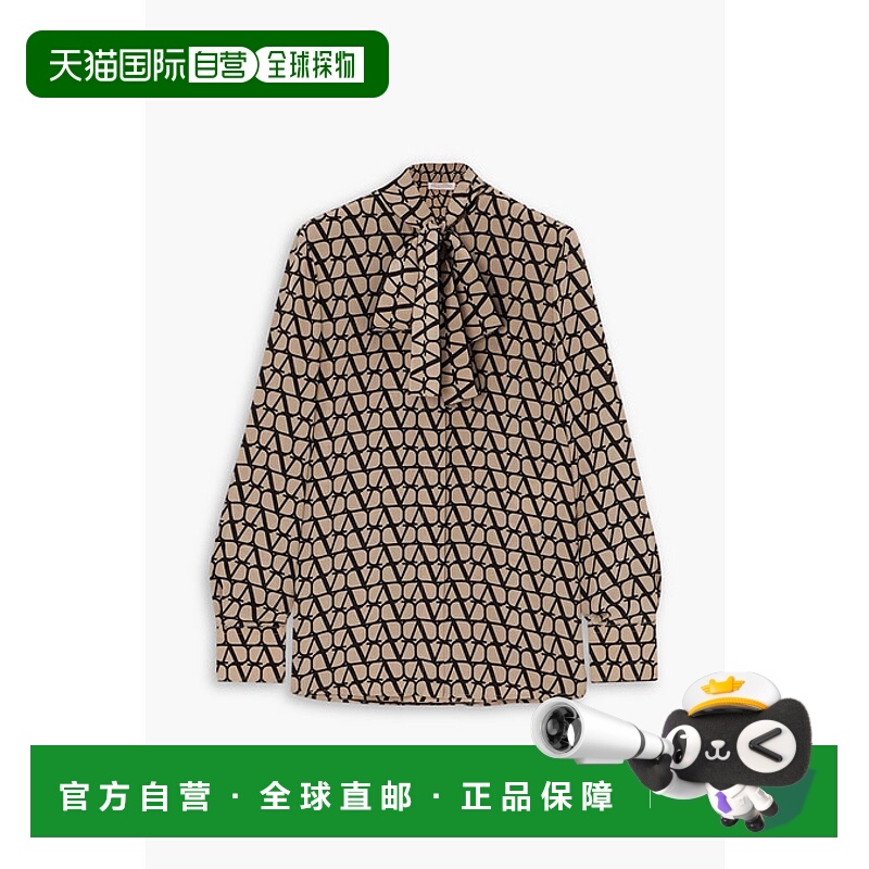 香港直邮valentino 华伦天奴 女士 蝴蝶结印花真丝衬衫 B3AB4J27S
