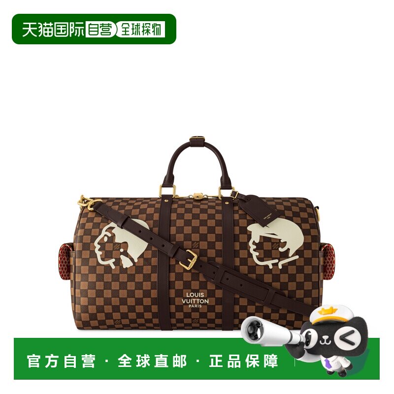 自营1h可退 欧洲直邮LV路易威登 Keepall系列男士棕色帆布双拉链