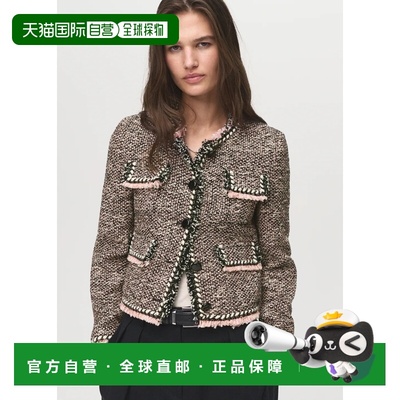 自营欧洲直邮Mango芒果 女士黑色带口袋的粗花呢外套