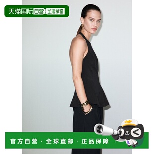 自营欧洲直邮Mango芒果 女士黑色露背吊带褶边上衣