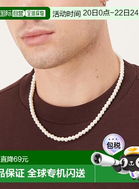 1h可退 香港直邮ASOS 男士 6mm 设计短款玻璃人造珍珠项链(白色)