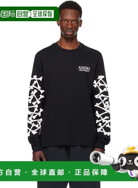 香港直邮AMIRI 男士 黑色 Bones Stacked 长袖 T 恤 AMJYTE1076