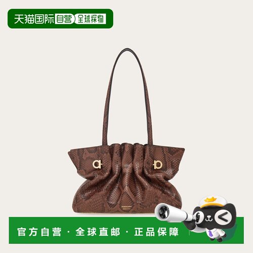自营欧洲直邮Ferragamo菲拉格慕 Soft-bag女士深棕色皮革单肩包