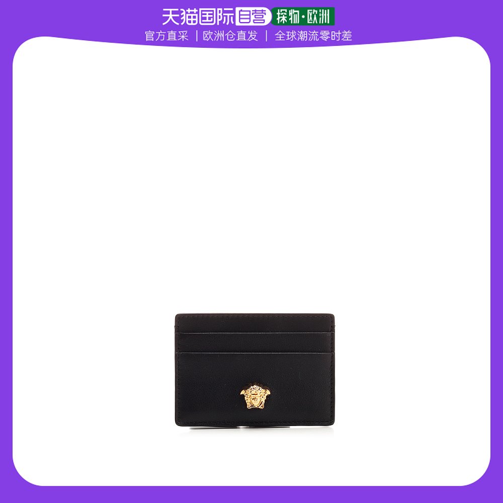 欧洲直邮versace范思哲男士钱包黑色卡包简约易携带金色装饰时尚