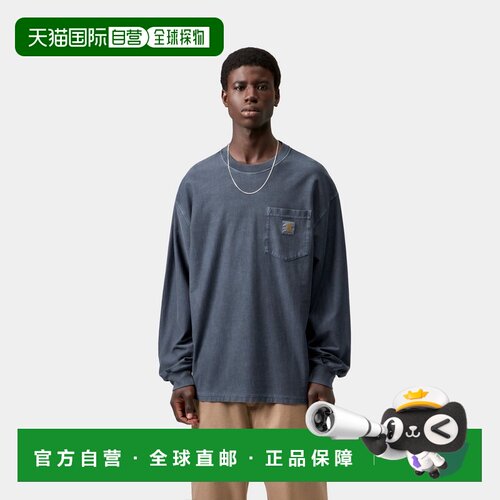 自营欧洲直邮Carhartt WIP 男士深藏青色有机棉长袖T恤