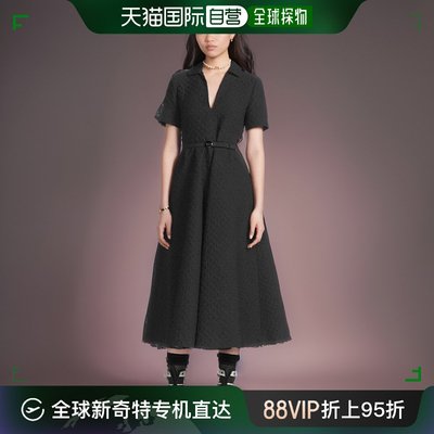 DIOR/迪奥23年新款 女士黑色哑光配腰带长款短袖连衣裙