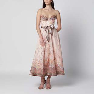 香港直邮ZIMMERMANN Alchemy 粉色佩斯利图案中长连衣裙 747 女士