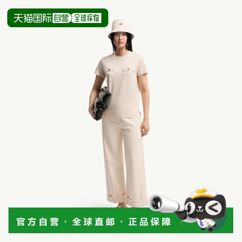 自营欧洲直邮MONCLER盟可睐 女士米白色假口袋棉质短袖T恤