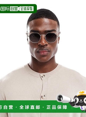 1h可退 香港直邮ASOS 男士 设计尖角圆形金属烟灰色渐变镜片淡金