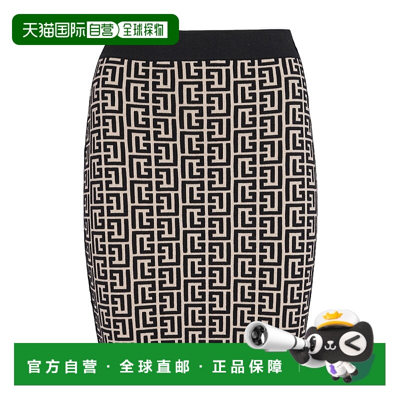 香港直邮Balmain 字母组合针织半身裙 AF1LB005KB02羊毛高腰