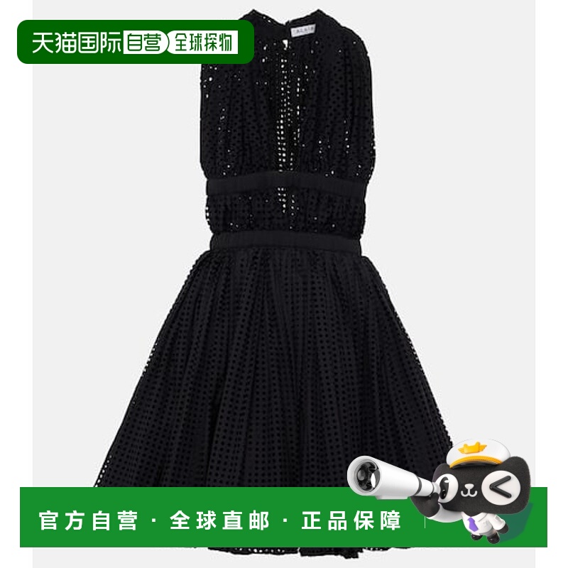 1h可退 香港直邮Alaia 女士 Deesse 棉混纺迷你连衣裙 black黑色