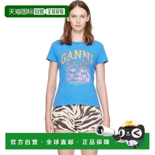 香港直邮GANNI 甘尼 女士 蓝色 Mushroom Teddy Baby Fit T恤 A10