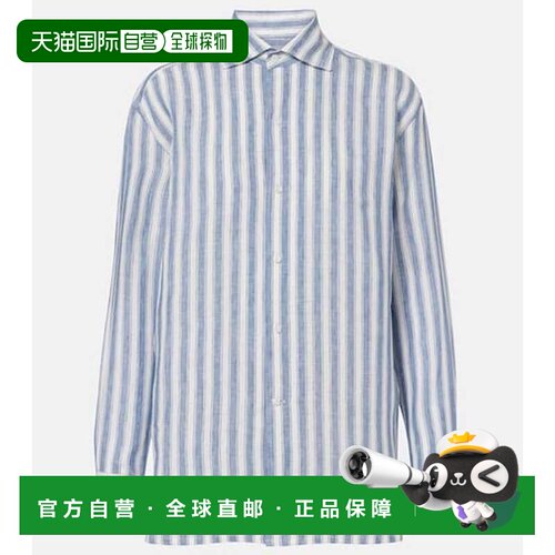香港直邮ralph lauren 拉尔夫劳伦 女士 Capri 条纹亚麻衬衫