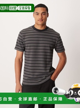 1h可退 香港直邮ASOS 男士 设计灰色条纹T恤(黑色) colorful花色