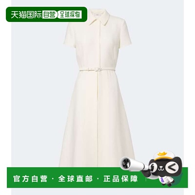 1h可退 香港直邮Fendi 芬迪 女士 束带羊毛真丝中长连衣裙