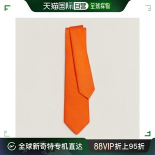 Hermes爱马仕男士 领带橘色纯色真丝斜纹丝滑时尚 潮流