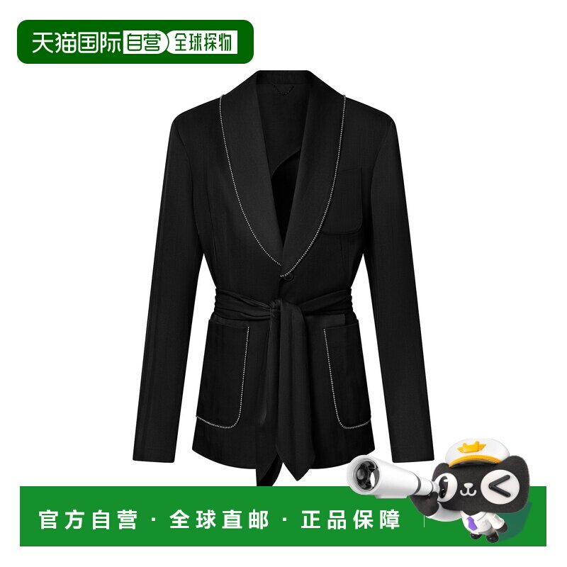 自营1h可退 欧洲直邮LV路易威登 男士黑色真丝浴袍式直筒外套