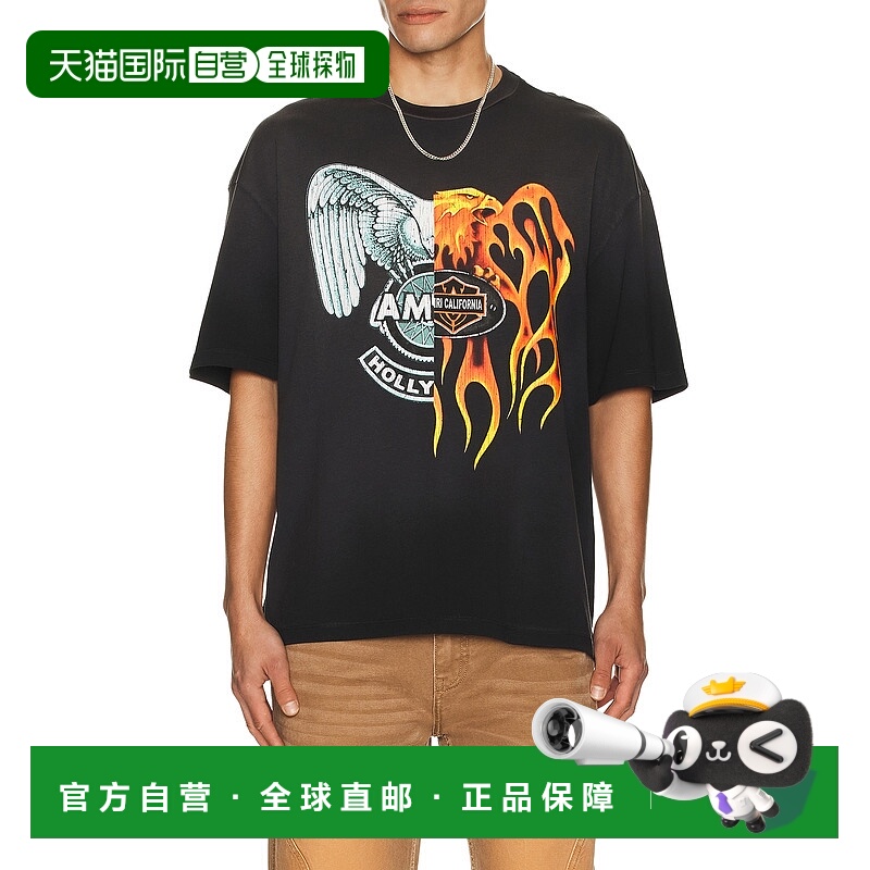 香港直邮AMIRI 男士 拼接Logo圓領T卹 AMTOJR1043