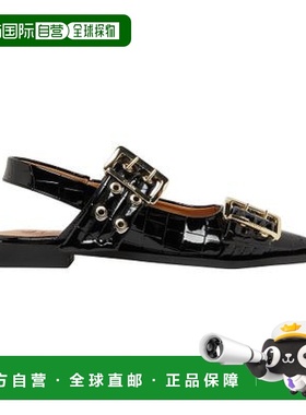 自营欧洲直邮GANNI 搭扣 naplack 皮革芭蕾平底鞋正品品牌休闲百