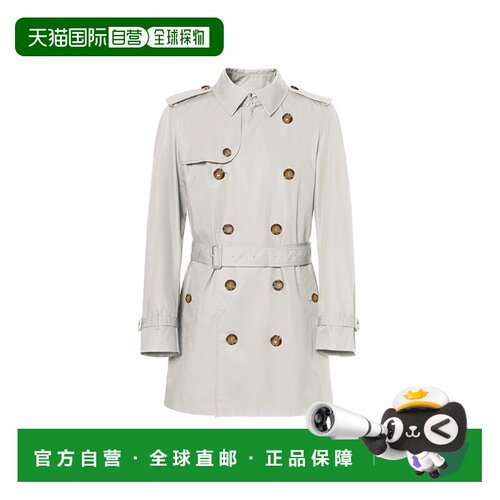 自营欧洲直邮Burberry/博柏丽 男士白色棉质饰系带双排扣翻领风衣