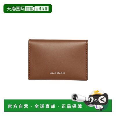 ACNE STUDIO男女同款棕色皮革印花LOGO字体折叠卡包钱包银色收纳