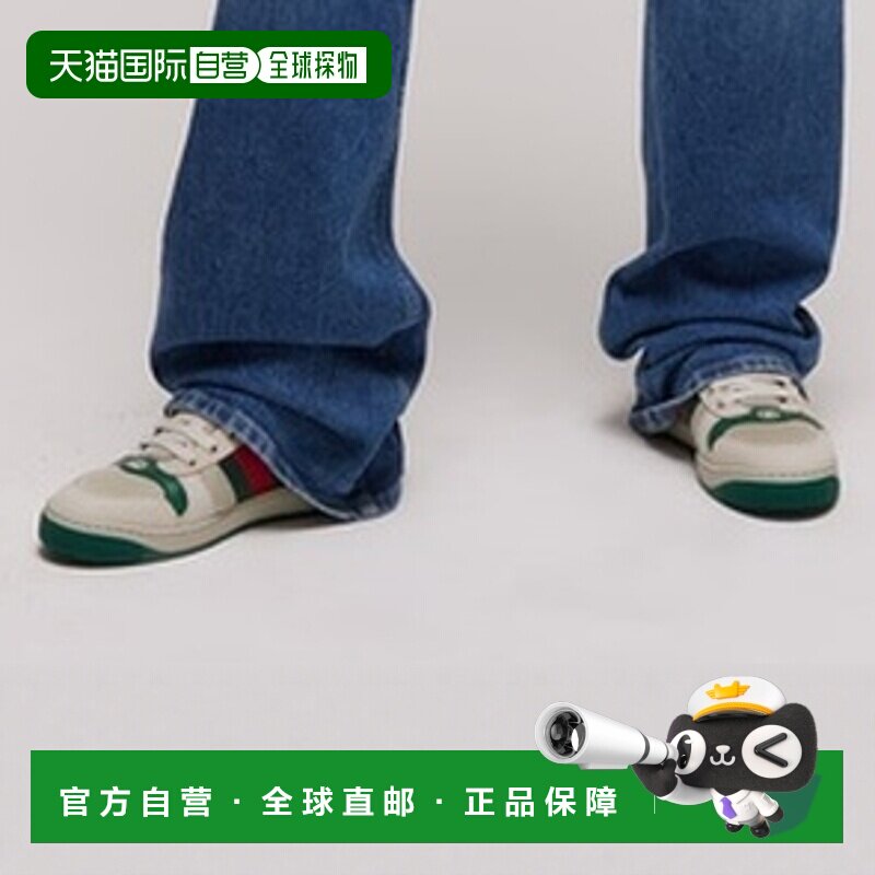 自营欧洲直邮GUCCI古驰 Screener女士白色网布/米色皮革运动鞋
