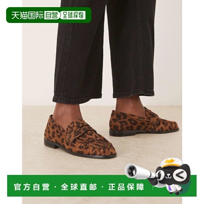 1h可退 香港直邮ASOS 女士 Minnie suedette 设计褶边豹纹便鞋