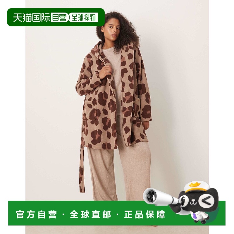 1h可退 香港直邮ASOS 女士 Curve 设计细绒布迷你豹纹睡袍