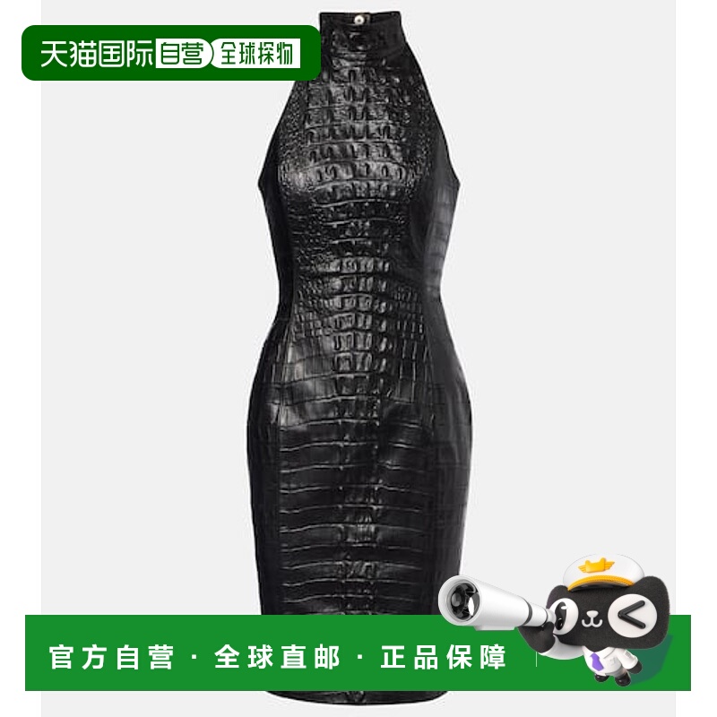 1h可退 香港直邮Balmain 巴尔曼 女士 鳄鱼纹挂脖皮革迷你连衣裙