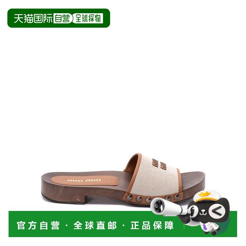 1h可退 香港直邮Miu Miu 缪缪 女士 帆布皮革木屐 5Z445EQ1DF030F