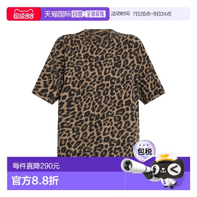 1h可退 香港直邮ANINE BING 女士 AVI 黑色棕色豹纹T恤 A0811154M