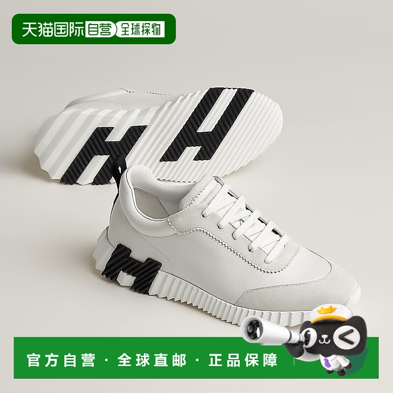自营1h可退 欧洲直邮Hermes/爱马仕 男士白色小牛皮/山羊皮休闲运