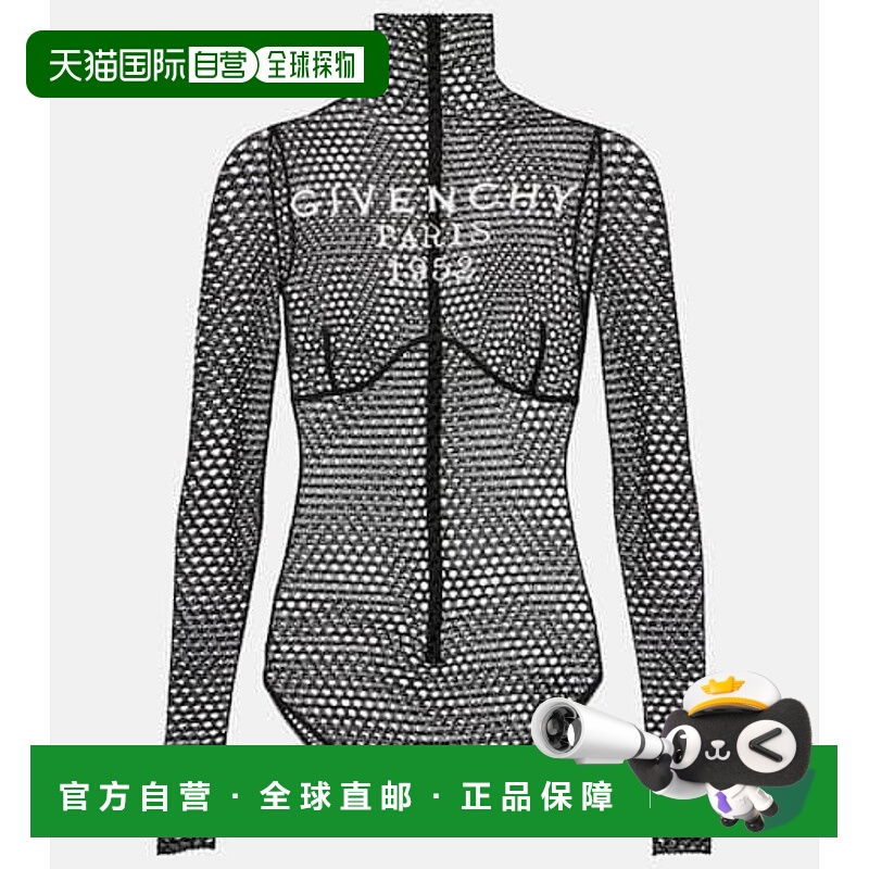 1h可退 香港直邮Givenchy 纪梵希 女士 徽标网纱连体衣 black黑色