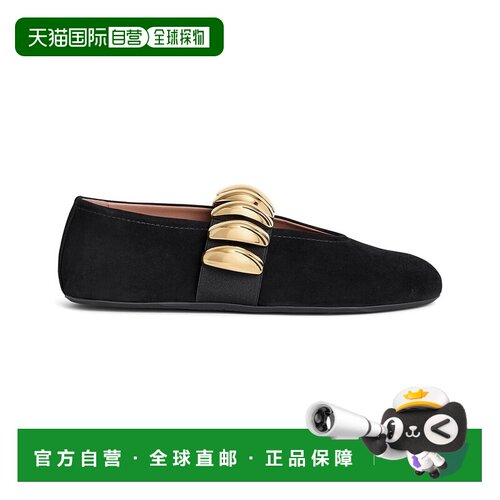 自营欧洲直邮Alaia阿拉亚 BALLERINES女士黑色绒面皮革镶嵌珠宝平