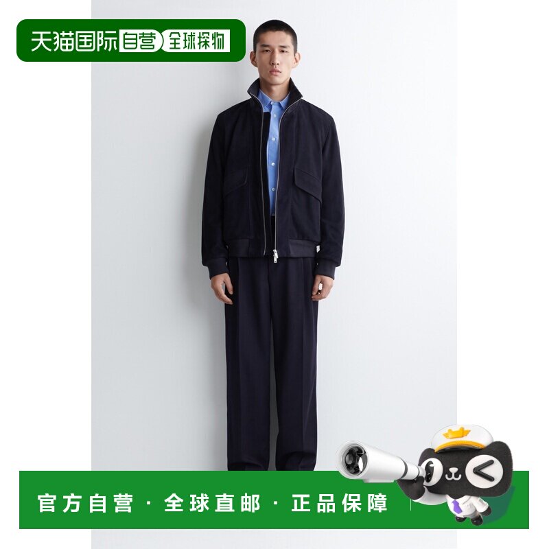 自营欧洲直邮COS 男士蓝色绒面皮革飞行员夹克