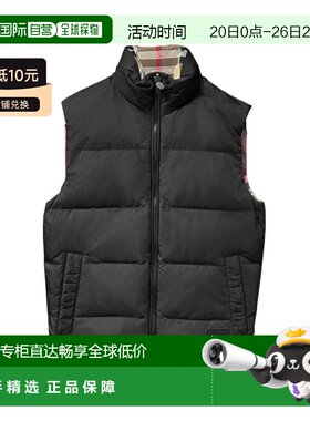 自营欧洲直邮Burberry/博柏丽 男女通用黑色锦纶格纹内衬双面羽绒