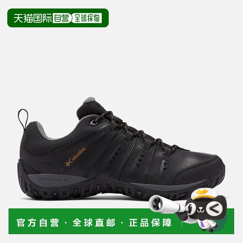 自营欧洲直邮Columbia Woodburn II 男士黑色/灰色皮革防水鞋