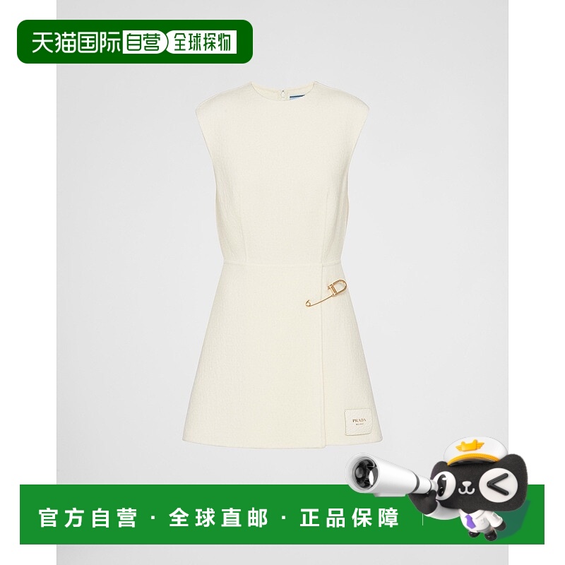 自营欧洲直邮Prada普拉达 女士象牙白羊毛圆领无袖连衣裙